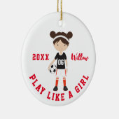 Cute Brunette Girl Soccer Persoonlijke Kerstmis C Keramisch Ornament (Rechts)