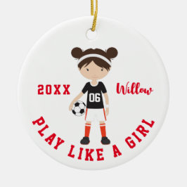 Cute Brunette Girl Soccer Persoonlijke Kerstmis C Keramisch Ornament
