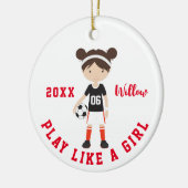 Cute Brunette Girl Soccer Persoonlijke Kerstmis Keramisch Ornament (Links)