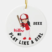 Cute Brunette Girl Softball Player Keramisch Ornament (Voorkant)