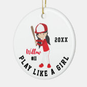 Cute Brunette Girl Softball Player Keramisch Ornament (Links)