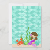 Cute Brunette Mermaid Birthday Invitation Kaart (Achterkant)