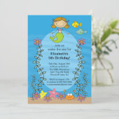 Cute Brunette Mermaid Birthday Invitation Kaart (Staand voorkant)