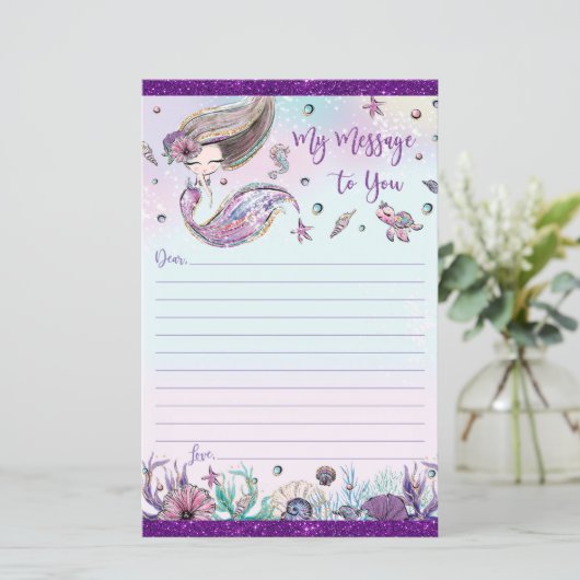 Cute Brunette Mermaid Time Capsule Berichtblad (Staand voorkant)