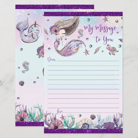 Cute Brunette Mermaid Time Capsule Berichtblad (Voorkant / Achterkant)