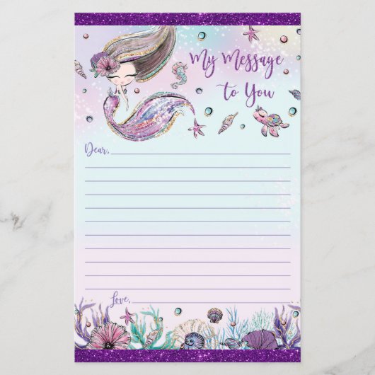 Cute Brunette Mermaid Time Capsule Berichtblad (Voorkant)