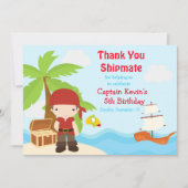 Cute Brunette Pirate Boy Birthday Party Bedankkaart (Voorkant)