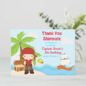 Cute Brunette Pirate Boy Birthday Party Bedankkaart (Staand voorkant)
