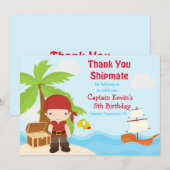 Cute Brunette Pirate Boy Birthday Party Bedankkaart (Voorkant / Achterkant)