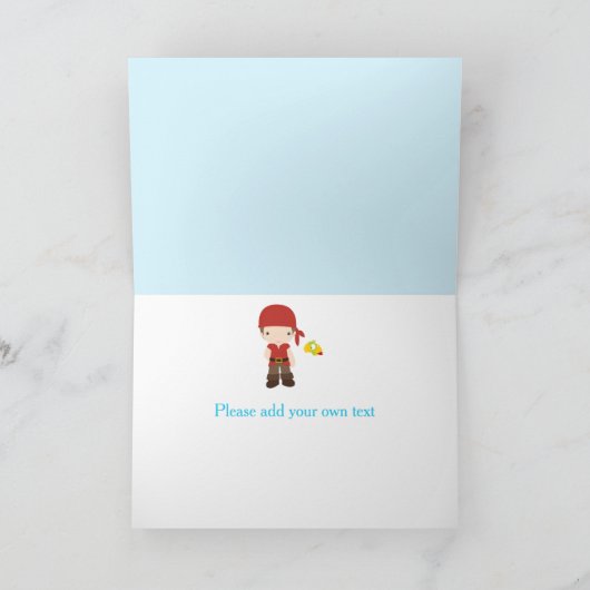 Cute Brunette Pirate Boy Birthday Party Kaart (Binnen)
