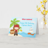 Cute Brunette Pirate Boy Birthday Party Kaart (Gele Bloem)