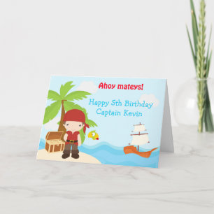 Cute Brunette Pirate Boy Birthday Party Kaart