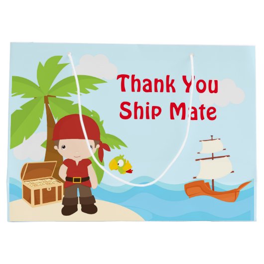 Cute Brunette Pirate Boy in Red Birthday Groot Cadeauzakje (Achterkant)