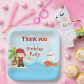 Cute Brunette Pirate Boy in Red Birthday Papieren Bordje (Feest)