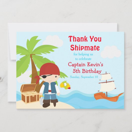 Cute Brunette Pirate Eye Patch Boy Birthday Party Bedankkaart (Voorkant)
