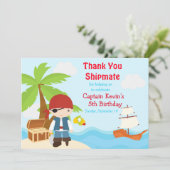 Cute Brunette Pirate Eye Patch Boy Birthday Party Bedankkaart (Staand voorkant)