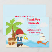 Cute Brunette Pirate Eye Patch Boy Birthday Party Bedankkaart (Voorkant / Achterkant)