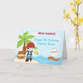Cute Brunette Pirate Eye Patch Boy Birthday Party Kaart (Gele Bloem)