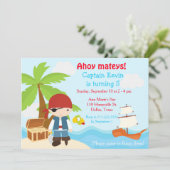 Cute Brunette Pirate Eye Patch Boy Birthday Party Kaart (Staand voorkant)