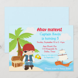 Cute Brunette Pirate Eye Patch Boy Birthday Party Kaart