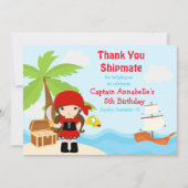Cute Brunette Pirate Girl Birthday Party Bedankkaart (Voorkant)