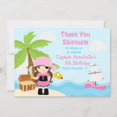 Cute Brunette Pirate Girl Birthday Party Bedankkaart (Voorkant)