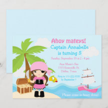 Cute Brunette Pirate Girl Birthday Party