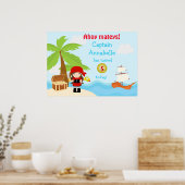 Cute Brunette Pirate Girl in Red Birthday Poster (Keuken)
