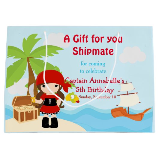 Cute Brunette Pirate Girl in Red Dank je Groot Cadeauzakje (Voorkant)