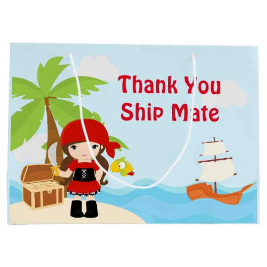 Cute Brunette Pirate Girl in Red Dank je Groot Cadeauzakje (Achterkant)