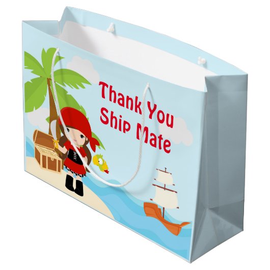 Cute Brunette Pirate Girl in Red Dank je Groot Cadeauzakje (Achterkant Gekanteld)