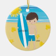 Cute Brunette Surfer Boy Persoonlijk kerstfeest