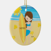 Cute Brunette Surfer Girl persoonlijke kerstmis Keramisch Ornament (Rechts)
