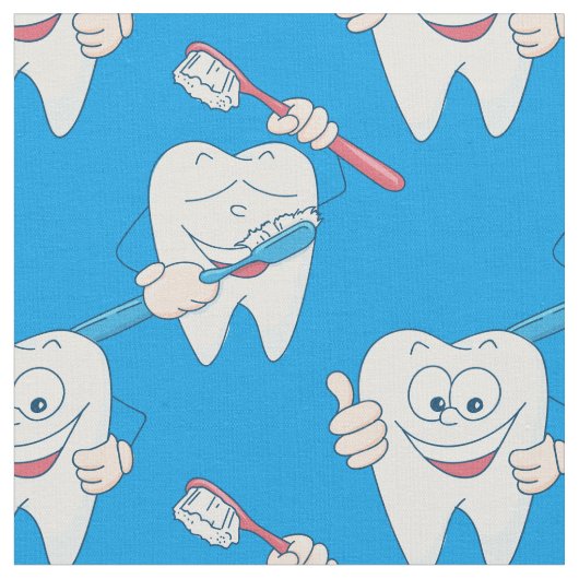 Cute Brushing Teeth Pattern Stof (Close Up)