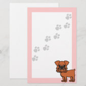 Cute Brussels Griffon Cartoon - Pawprint Roze Briefpapier (Voorkant / Achterkant)
