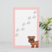 Cute Brussels Griffon Cartoon - Pawprint Roze Briefpapier (Staand voorkant)