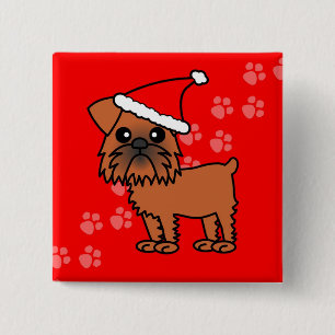 Cute Brussels Griffon Cartoon Santa Hat Vierkante Button 5,1 Cm