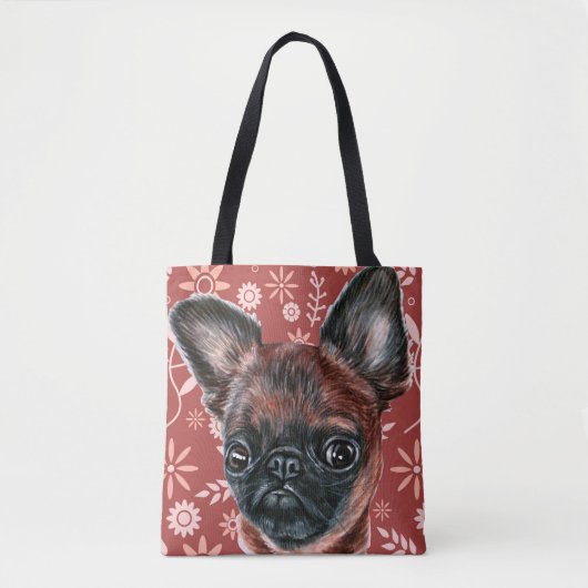 Cute Brussels Griffon Dog Flower Pattern Tote Bag (Voorkant)
