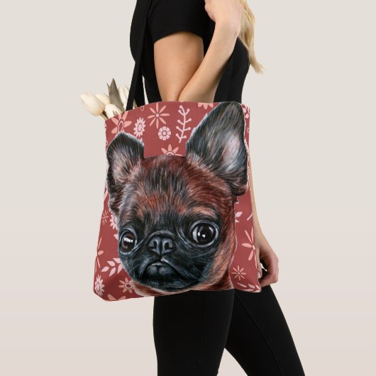 Cute Brussels Griffon Dog Flower Pattern Tote Bag (Dichtbij)