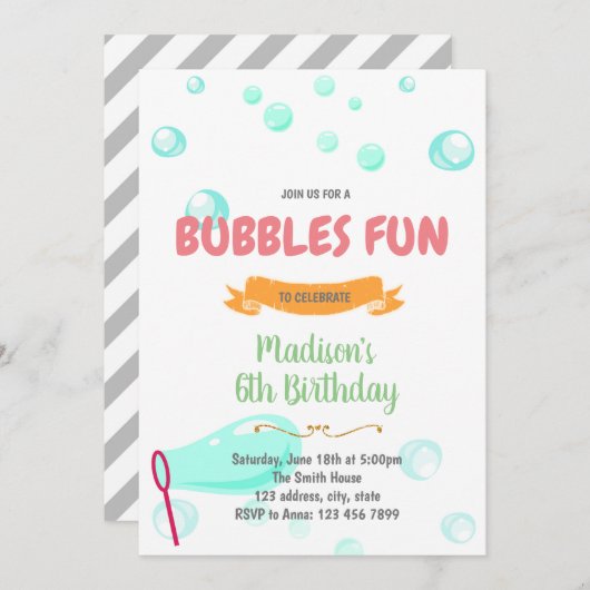 Cute bubbels leuke uitnodiging (Voorkant / Achterkant)