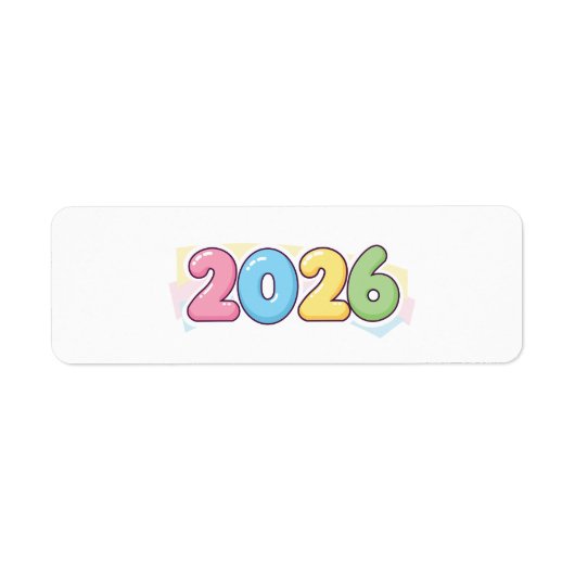Cute Bubble 2026 Typography – Candy Gloss Pastel  Etiket (Voorkant)