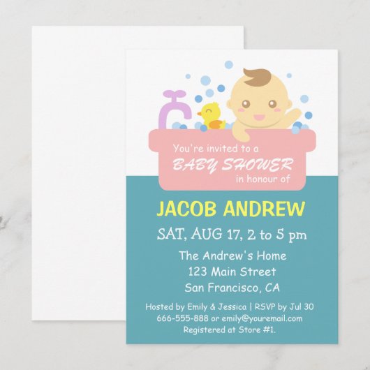 Cute Bubble Bath Baby Boy Shower Kaart (Voorkant / Achterkant)