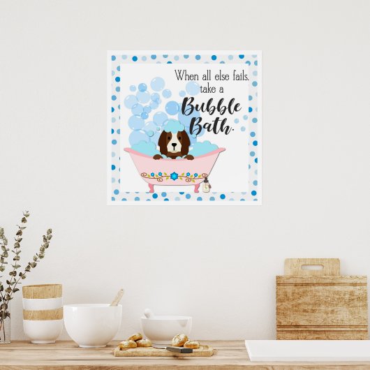 Cute Bubble Bath Cartoon Dog Bathroom Poster (Keuken)