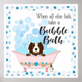 Cute Bubble Bath Cartoon Dog Bathroom Poster