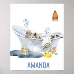 Cute Bubble Bath Puppies Kitten Bath Decor Poster
