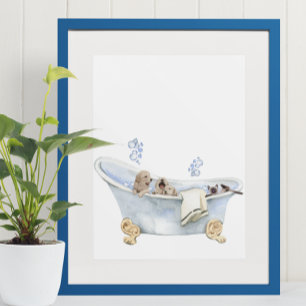Cute Bubble Bath Puppies Kitten Bathtub Poster
