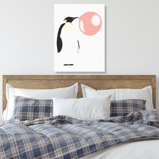 Cute Bubble Gum Penguin Blowble Bubble Canvas Afdruk (Insitu (Slaapkamer))