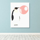 Cute Bubble Gum Penguin Blowble Bubble Canvas Afdruk (Insitu (Houten vloer))