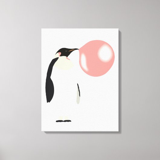 Cute Bubble Gum Penguin Blowble Bubble Canvas Afdruk (Voorkant)