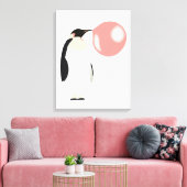 Cute Bubble Gum Penguin Blowble Bubble Canvas Afdruk (Insitu (Woonkamer))